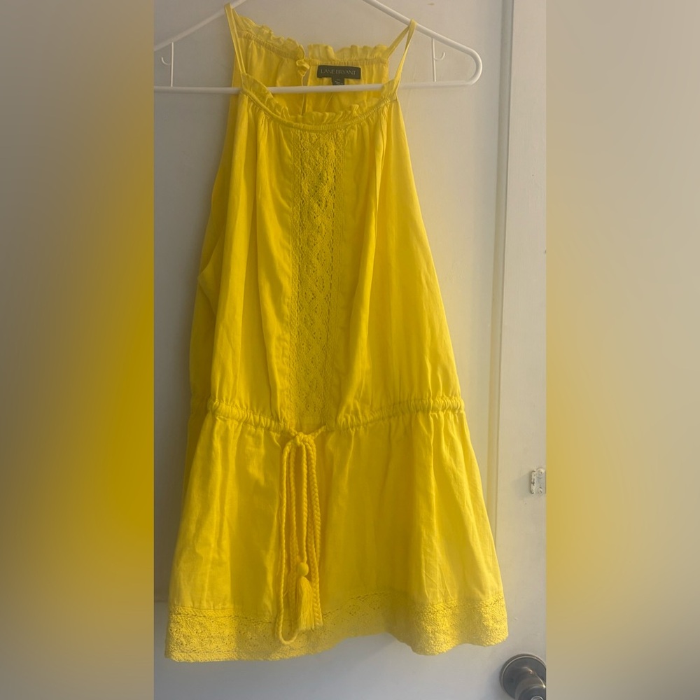 Lane Bryant Bright Yellow Halter Drawstring Lined Cotton Top Size 20 NWT
